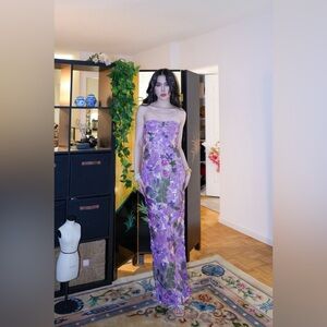 Bronx and Banco Purple Strapless Floral Dress